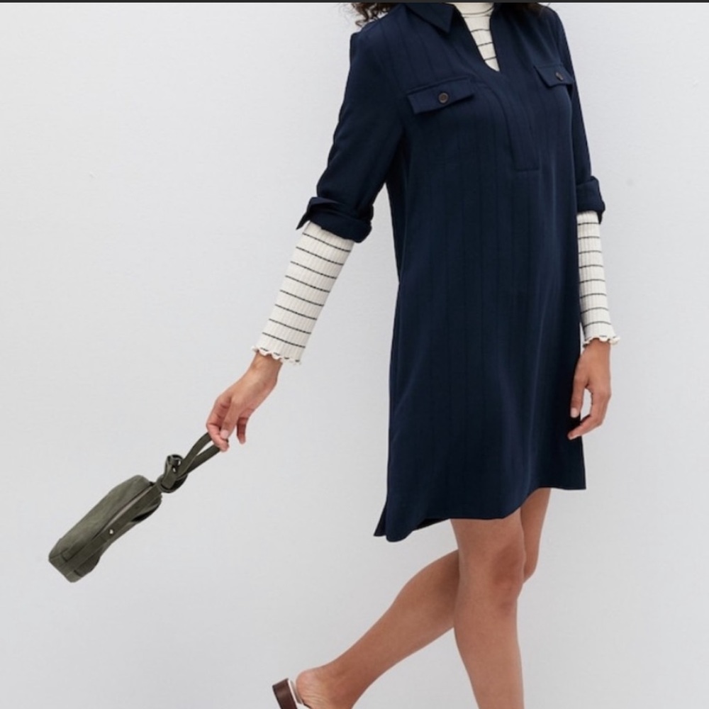 NWT Banana republic long sleeve navy utility shift shirt dress with pockets
